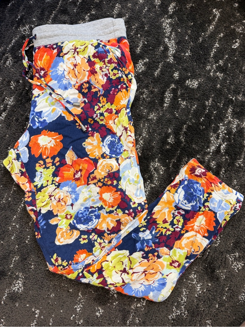 Splendid Navy Floral Jogger Pants with Multicolor Blooms
